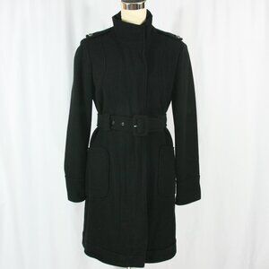 BB Dakota Felted Wool Belted High Collar Winter Military Trench Coat Black M